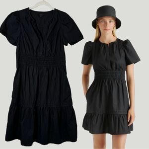 Quince | 100% Organic Cotton Poplin Tiered Mini Dress | Black | Small